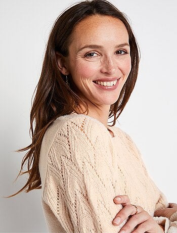 Pull doux uni col rond maille fantaisie