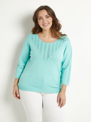 Pull doux uni col rond maille fantaisie