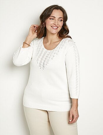 Pull doux uni col rond maille fantaisie