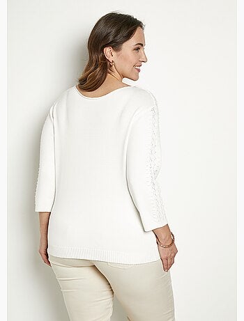 Pull doux uni col rond maille fantaisie