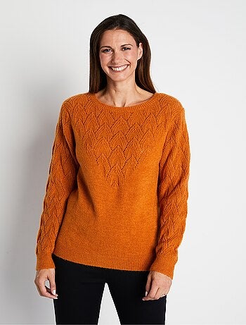 Pull doux uni col rond maille fantaisie