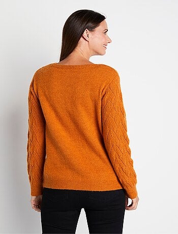Pull doux uni col rond maille fantaisie