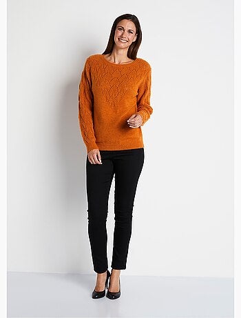 Pull doux uni col rond maille fantaisie