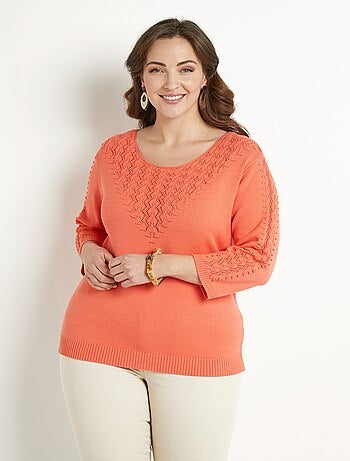 Pull doux uni col rond maille fantaisie