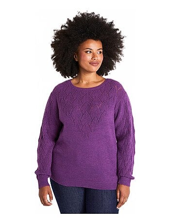 Pull doux uni col rond maille fantaisie