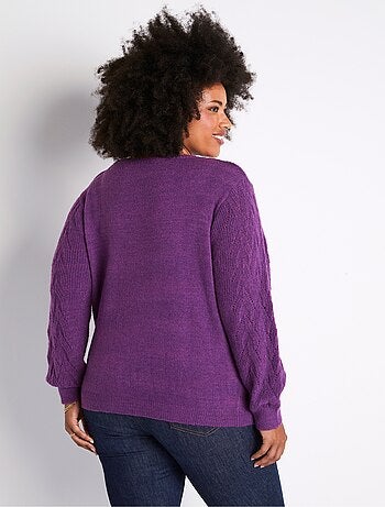 Pull doux uni col rond maille fantaisie