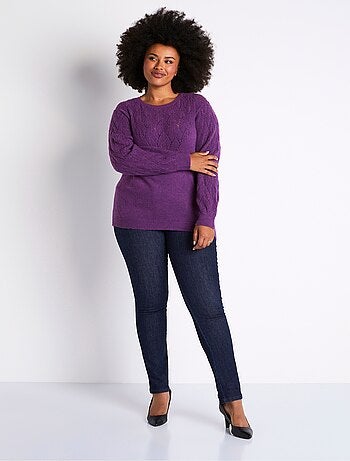 Pull doux uni col rond maille fantaisie