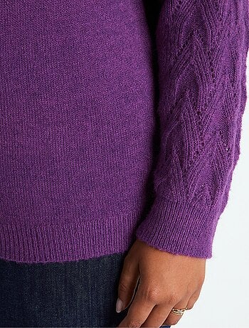 Pull doux uni col rond maille fantaisie
