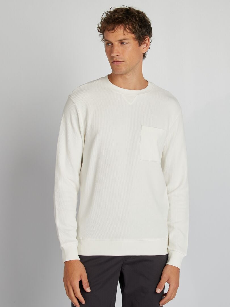 Pull droit en nid d'abeille blanc - Kiabi