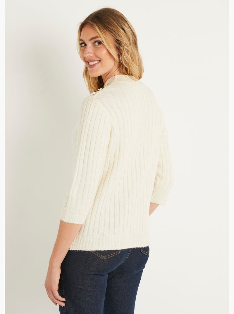 Pull droit maille côtelée col montant - Afibel Ecru - Kiabi