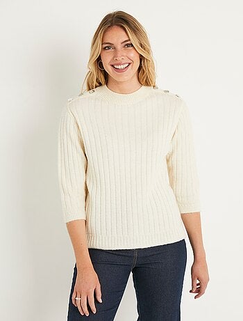 Pull droit maille côtelée col montant