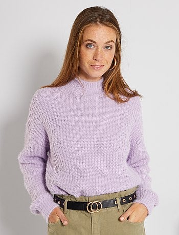 Pull duveteux à col montant