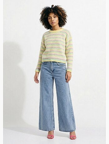 Pull duveteux col rond, rayures pastel - AFIBEL