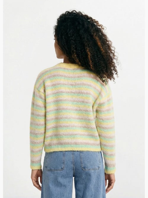 Pull duveteux col rond, rayures pastel - AFIBEL - Kiabi