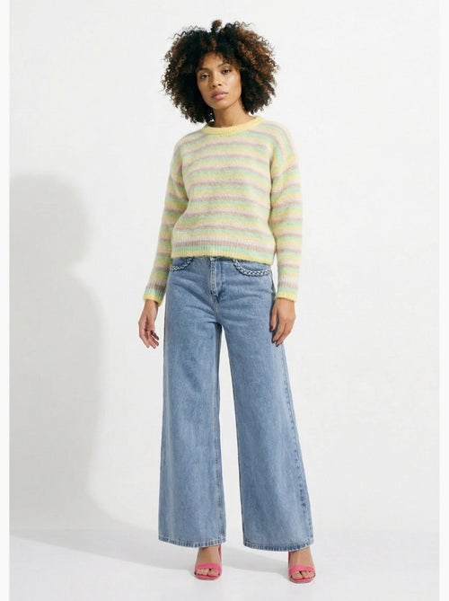 Pull duveteux col rond, rayures pastel - AFIBEL - Kiabi