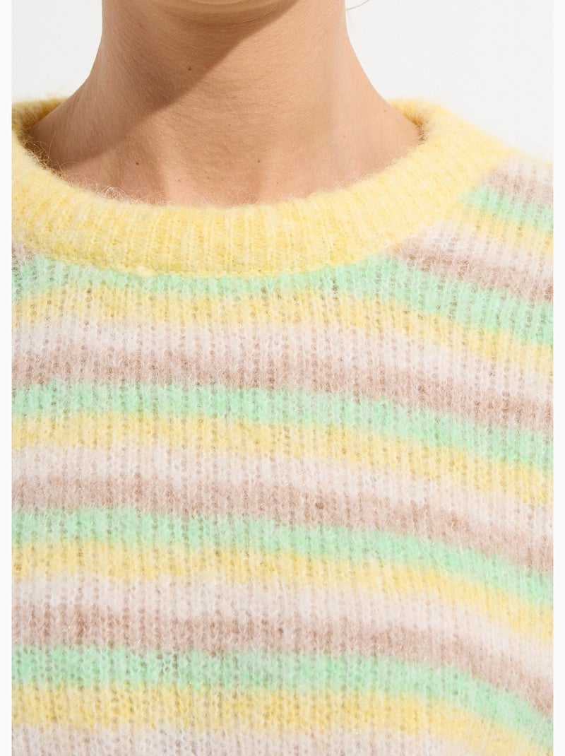Pull duveteux col rond, rayures pastel - AFIBEL Jaune - Kiabi