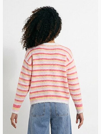 Pull duveteux col rond, rayures pastel - AFIBEL