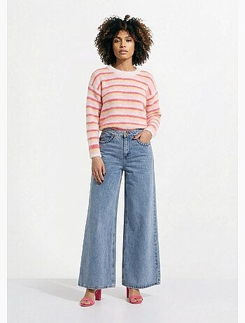 Pull duveteux col rond, rayures pastel - AFIBEL