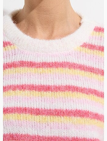 Pull duveteux col rond, rayures pastel - AFIBEL
