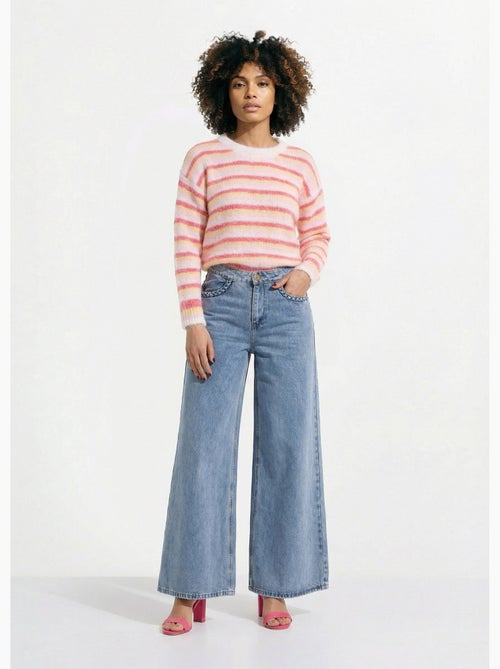 Pull duveteux col rond, rayures pastel - AFIBEL - Kiabi