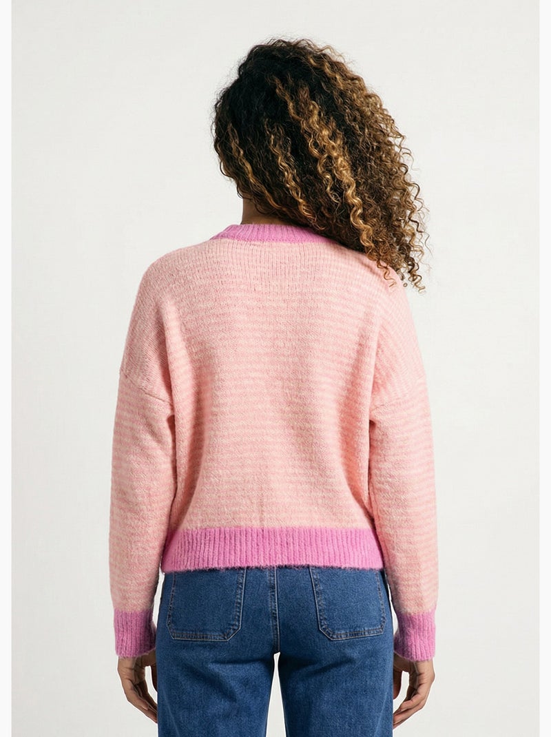 Pull duveteux rayé pastel forme loose - AFIBEL Corail - Kiabi