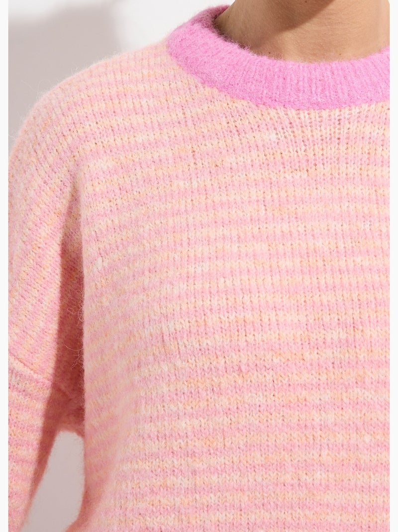 Pull duveteux rayé pastel forme loose - AFIBEL Corail - Kiabi