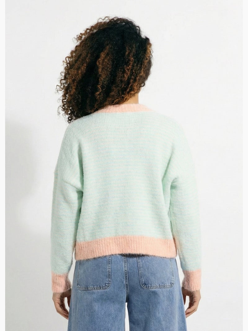 Pull duveteux rayé pastel forme loose - AFIBEL Saumon - Kiabi