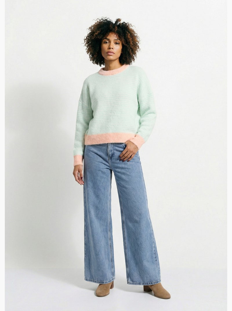 Pull duveteux rayé pastel forme loose - AFIBEL Saumon - Kiabi