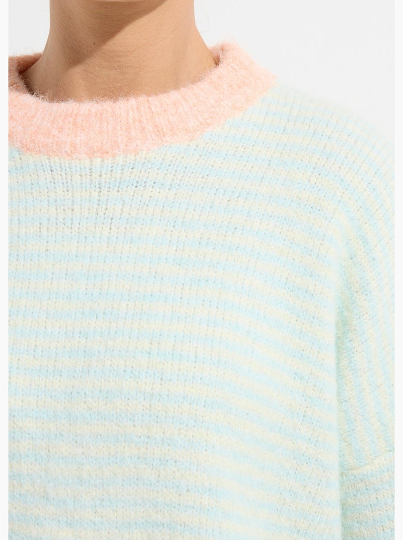 Pull duveteux rayé pastel forme loose - AFIBEL Saumon - Kiabi