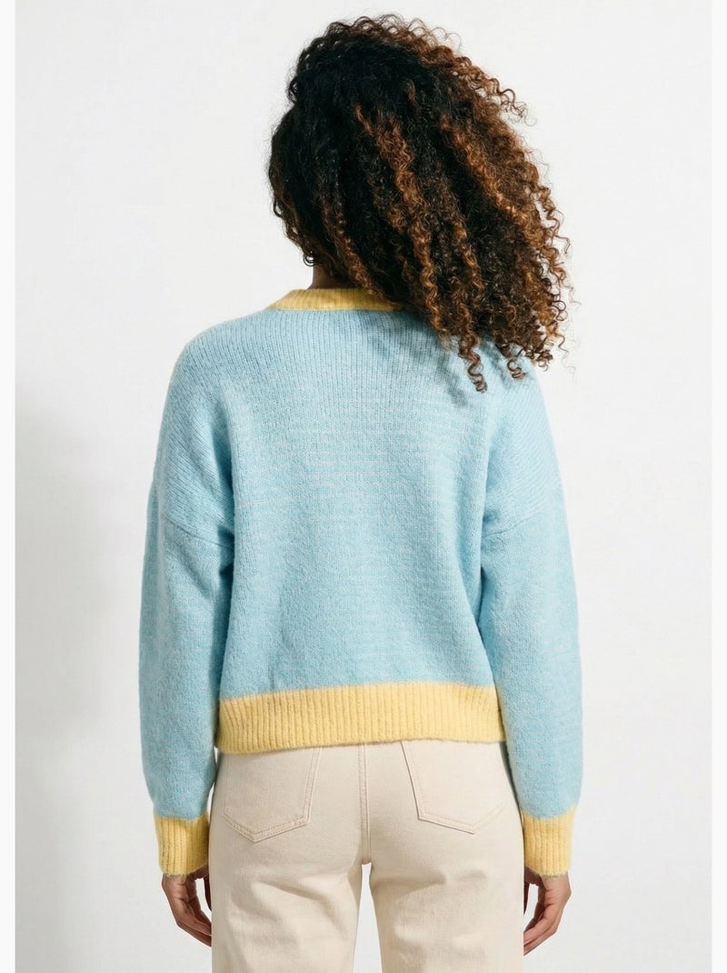 Pull duveteux rayé pastel forme loose - AFIBEL Vert - Kiabi