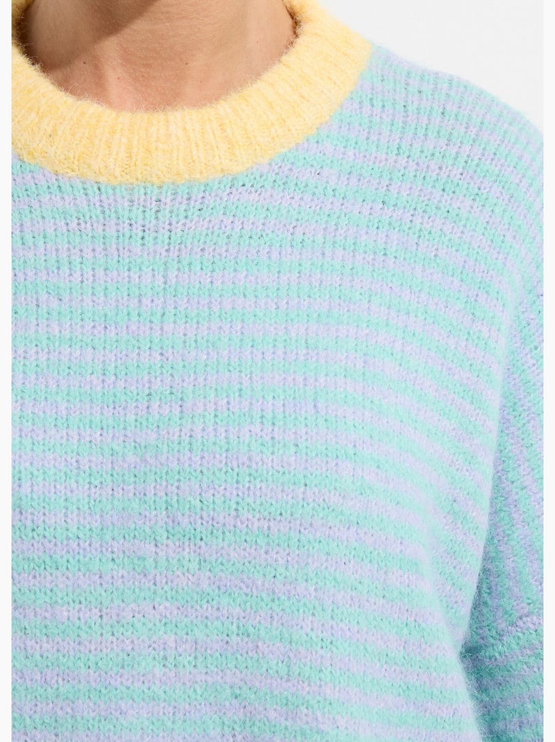 Pull duveteux rayé pastel forme loose - AFIBEL Vert - Kiabi