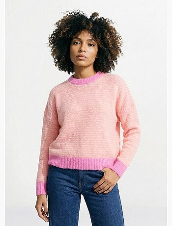 Pull duveteux rayé pastel forme loose