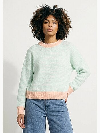 Pull duveteux rayé pastel forme loose