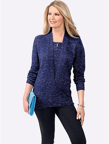 Pull effet 2-en-1 avec col châle et empiècement côtelé - Taille standard - Moda Vilona