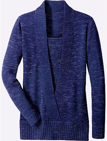 Pull effet 2-en-1 avec col châle et empiècement côtelé - Taille standard - Moda Vilona