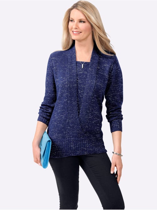 Pull effet 2-en-1 avec col châle et empiècement côtelé - Taille standard - Moda Vilona - Kiabi Pull effet 2-en-1 avec col châle et empiècement côtelé - Taille standard - Moda Vilona - Kiabi