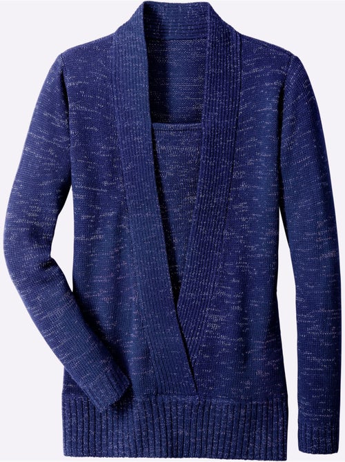 Pull effet 2-en-1 avec col châle et empiècement côtelé - Taille standard - Moda Vilona - Kiabi Pull effet 2-en-1 avec col châle et empiècement côtelé - Taille standard - Moda Vilona - Kiabi