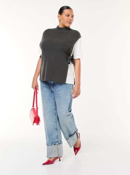 Pull effet 2-en-1 avec liens à nouer - Kiabi