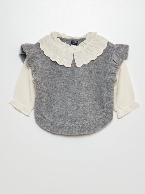 Pull effet 2 en 1 avec manches en gaze de coton - Kiabi