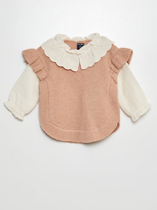 Pull effet 2 en 1 avec manches en gaze de coton - Kiabi