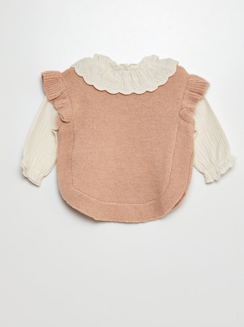 Pull effet 2 en 1 avec manches en gaze de coton Rose - Kiabi