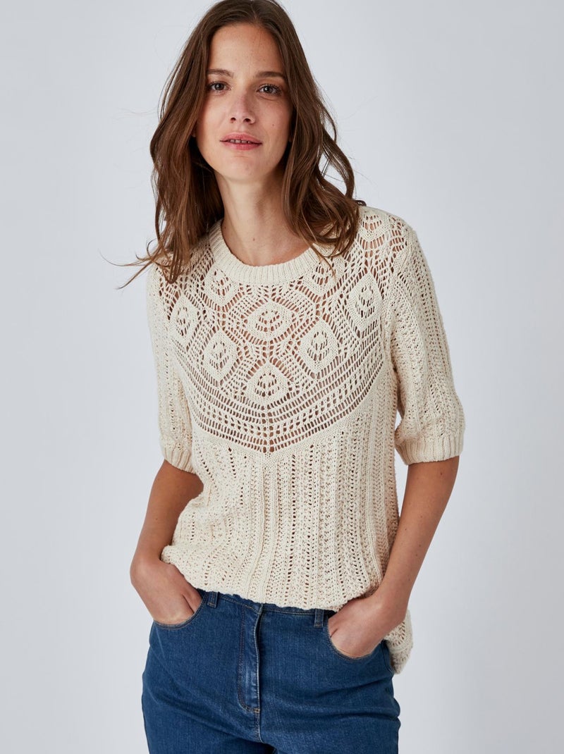 Pull effet crochet - Damart Beige - Kiabi
