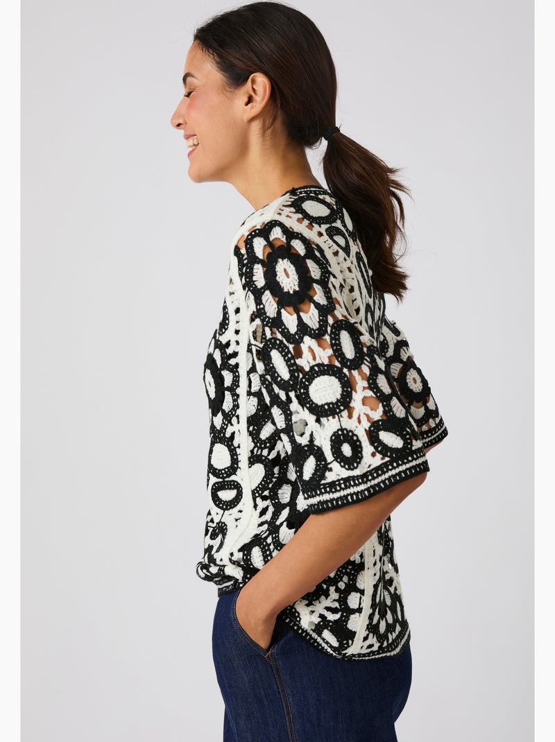 Pull effet crochet bicolore - Damart Noir - Kiabi