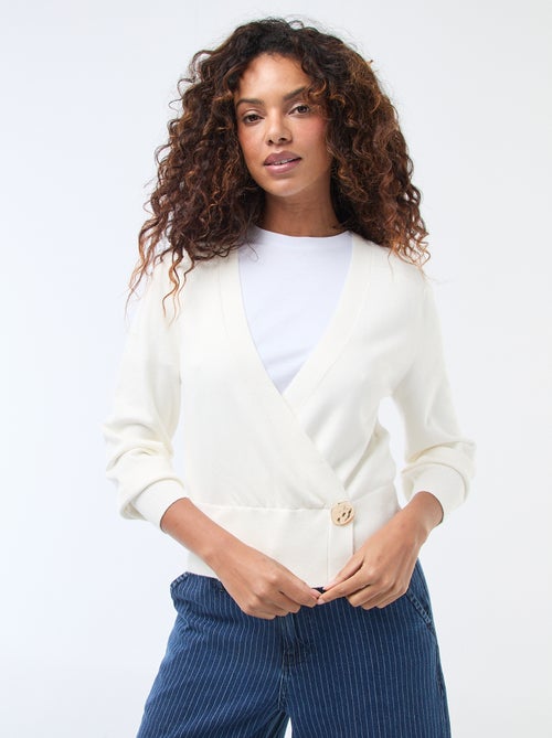 Pull effet gilet cache-coeur avec bouton doré - Kiabi