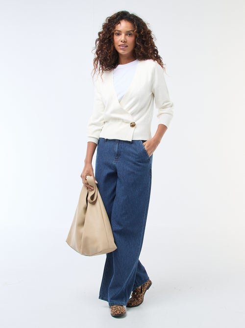 Pull effet gilet cache-coeur avec bouton doré - Kiabi