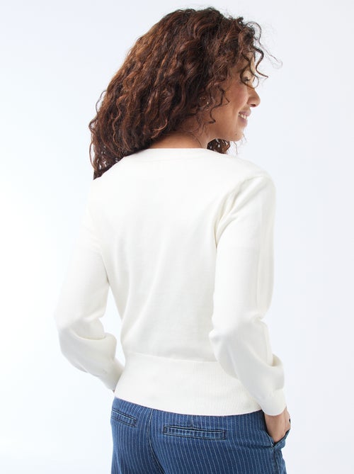 Pull effet gilet cache-coeur avec bouton doré - Kiabi