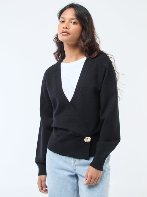 Pull effet gilet cache-coeur avec bouton doré - Kiabi