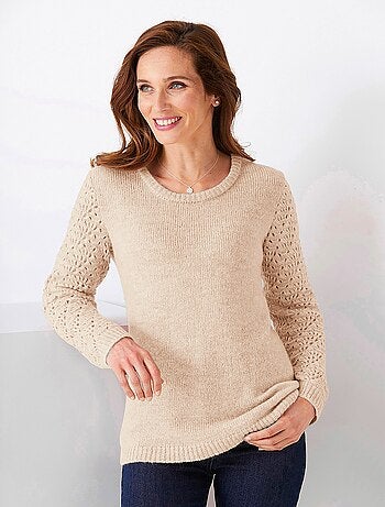 Pull effet poilu avec maille ajourée