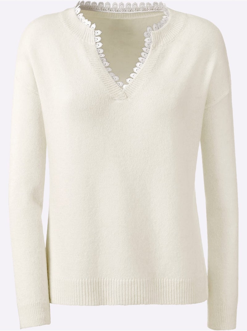 Pull Empiècement En Dentelle Délicat - Taille Standard - Helline Ecru - Kiabi