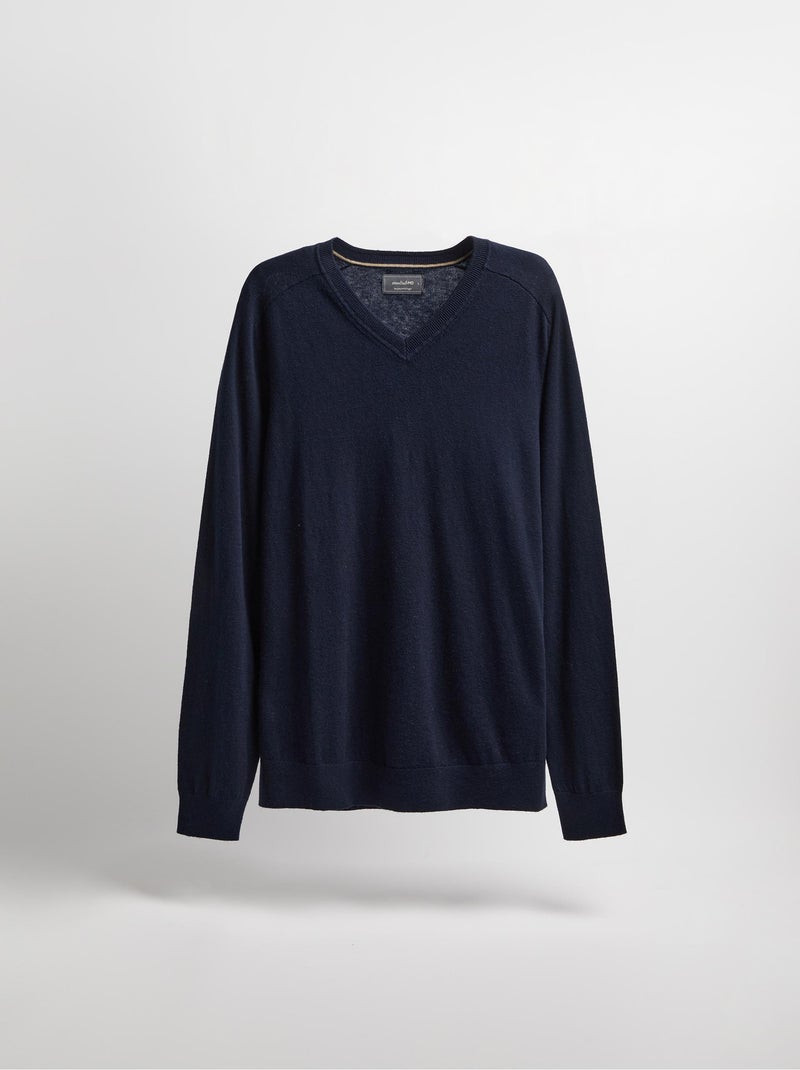 Pull en cachemire mélangé à col en V Bleu - Kiabi